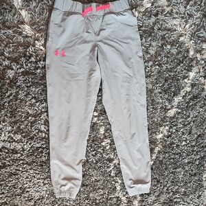 Under Armour Kids Light Gray Joggers with Pink Logo